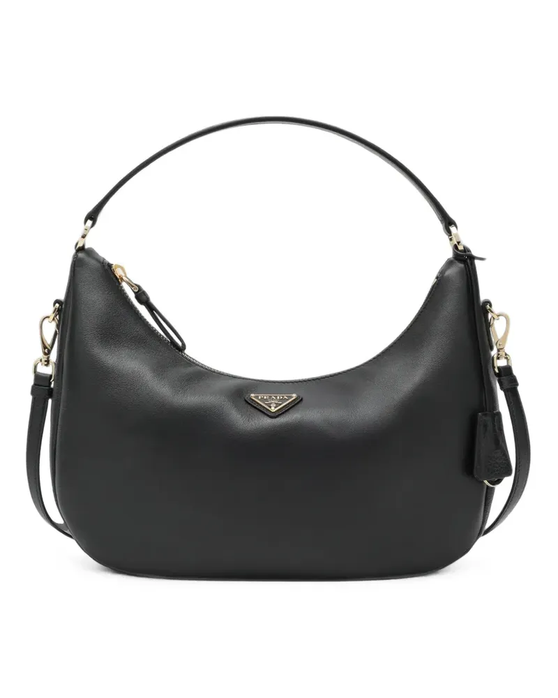 Prada Schultertasche mit Logo-Schild - Schwarz Schwarz
