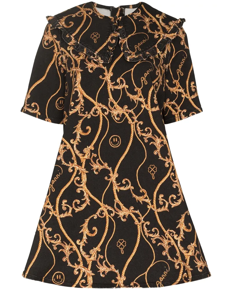 Ganni Minikleid mit Barock-Print - Schwarz Schwarz