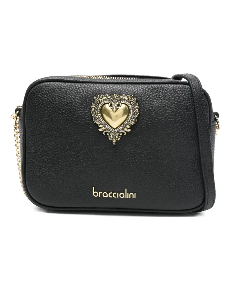 Braccialini Jinny Umhängetasche mit Herzapplikation - Schwarz Schwarz