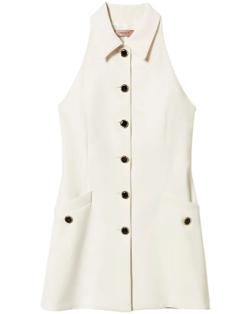 Twin-Set Geknöpftes Krepp-Minikleid - Weiß Weiß