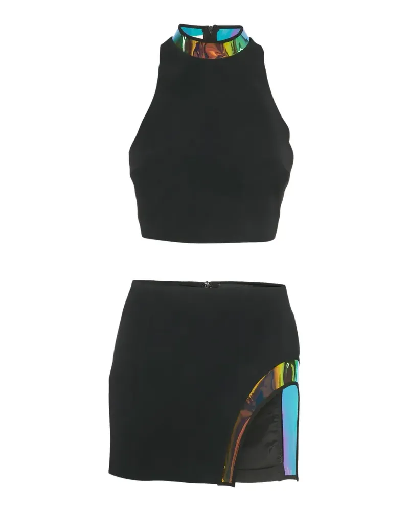 David Koma hologram vinyl-trim skirt set - Schwarz Schwarz