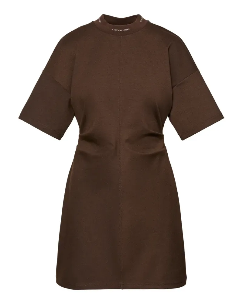 Calvin Klein Gerafftes Minikleid mit Logo-Kragen - Braun Braun