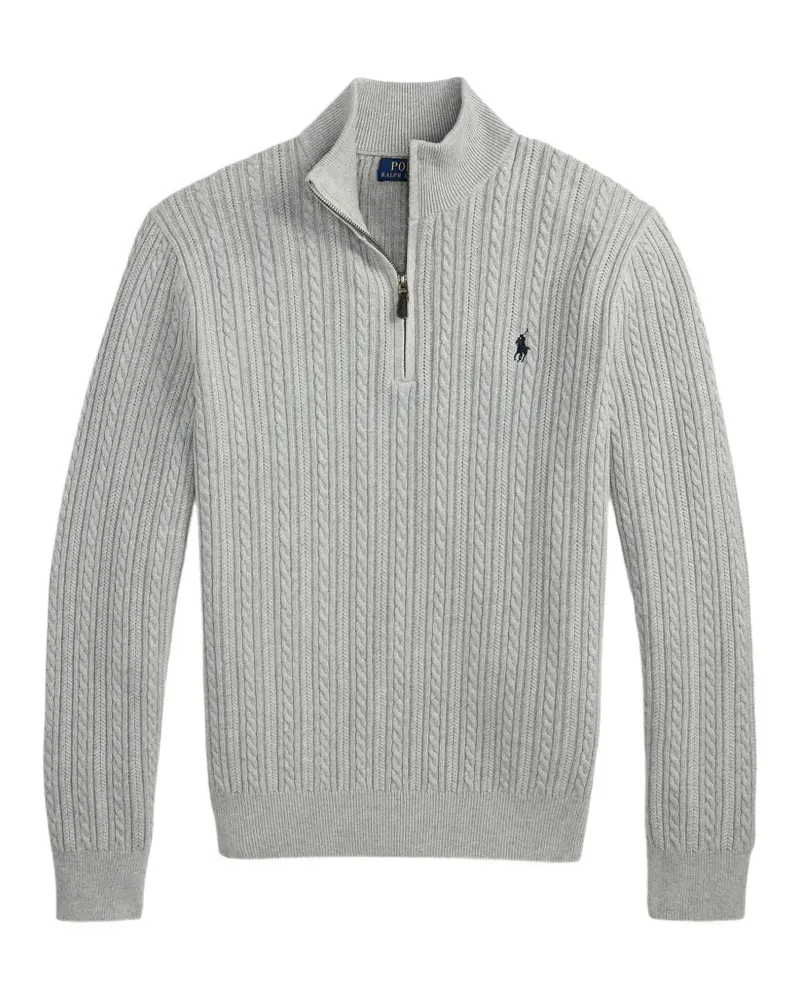 Ralph Lauren Pullover mit Zopfmuster und Viertelreißverschluss - Grau Grau