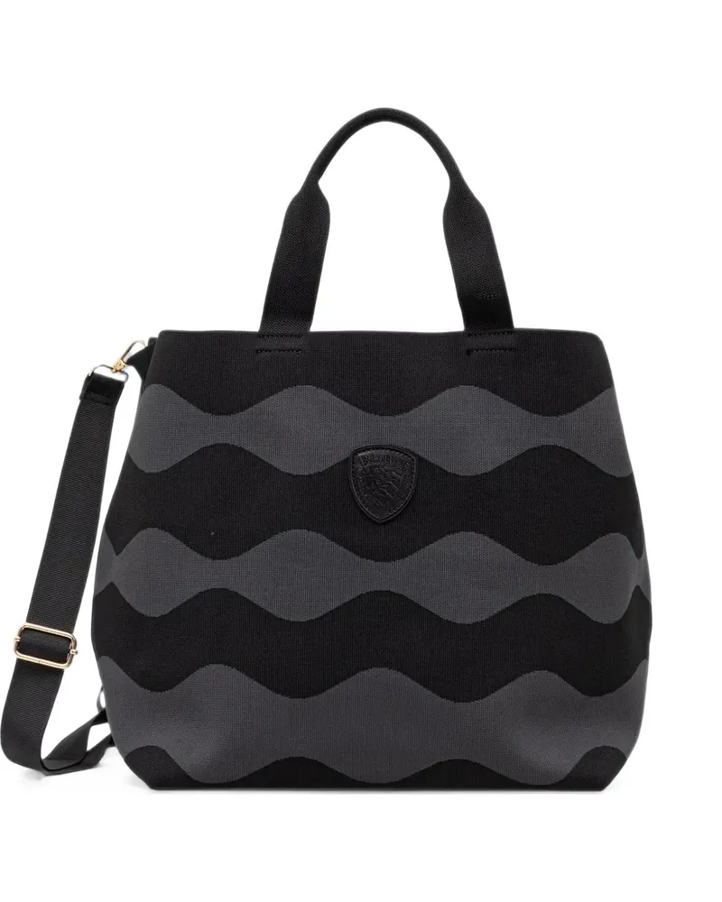Blauer wave-pattern logo-patch tote bag - Schwarz Schwarz