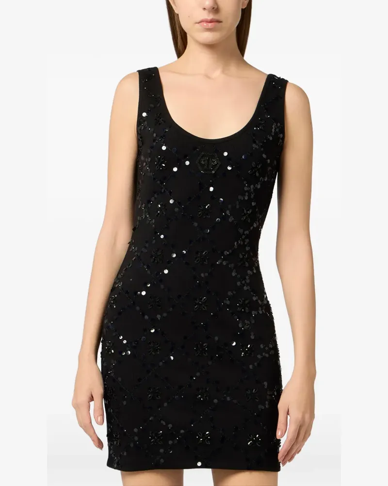 Philipp Plein Rhomb Flowers Strass-Kleid - Schwarz Schwarz