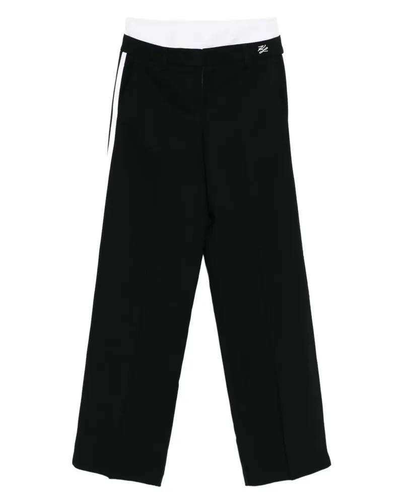 Karl Lagerfeld logo-embroidered double waistband straight trousers - Schwarz Schwarz