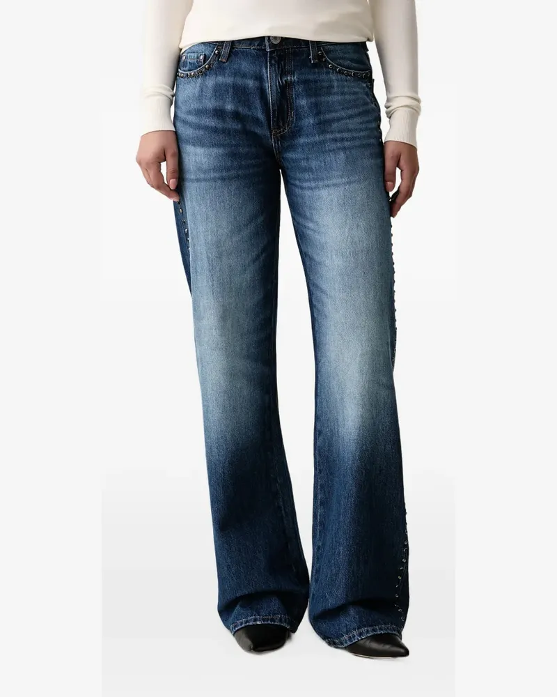 Guess Wide-Leg-Jeans mit Nieten und Logoplakette - Blau Blau