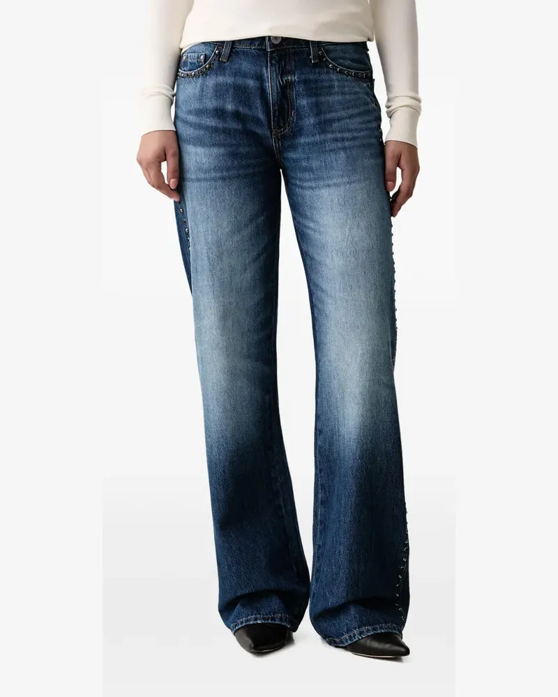 Guess Wide-Leg-Jeans mit Nieten und Logoplakette - Blau Blau