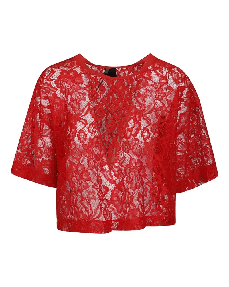 Pinko floral-lace cropped T-shirt - Rot Rot