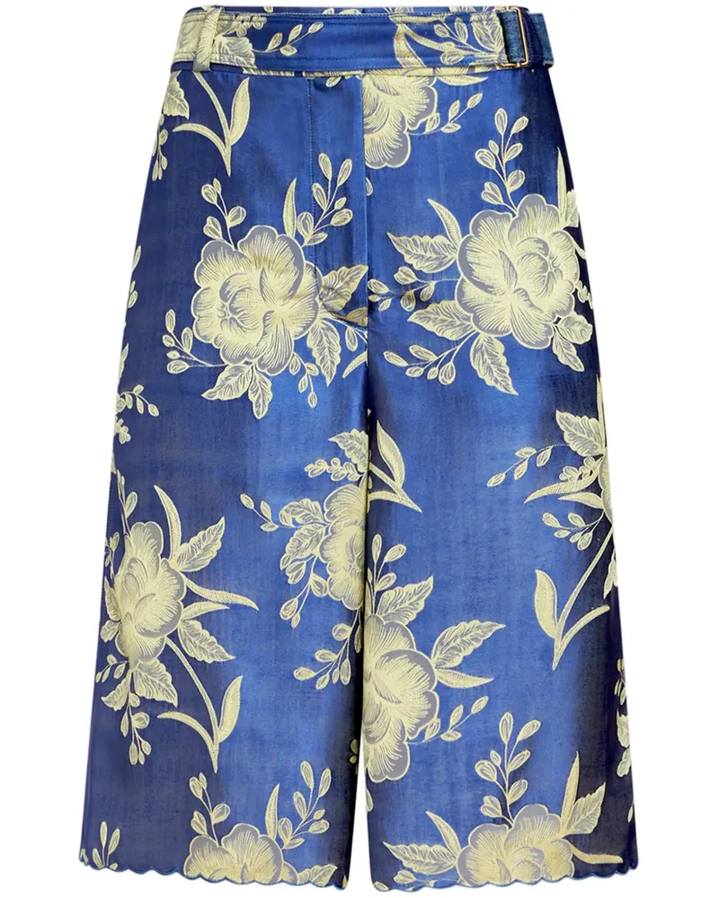 Etro Shorts aus Blumenjacquard mit Gürtel - Blau Blau