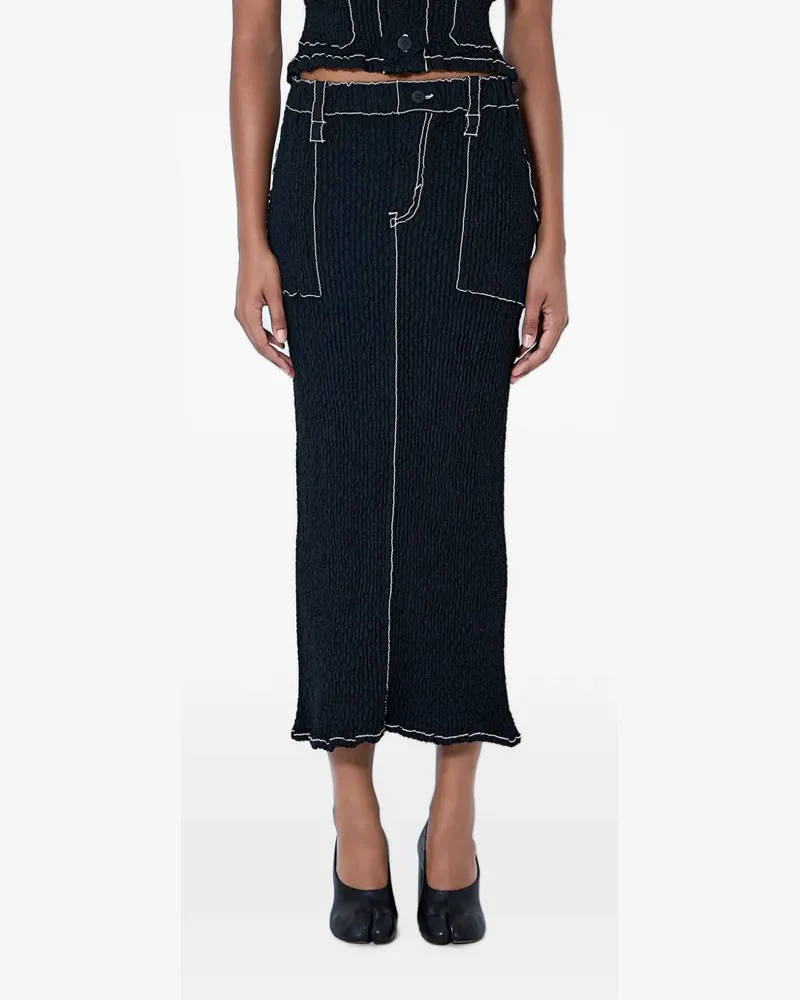 Issey Miyake Wavelet Midirock mit elastischem Bund - Schwarz Schwarz