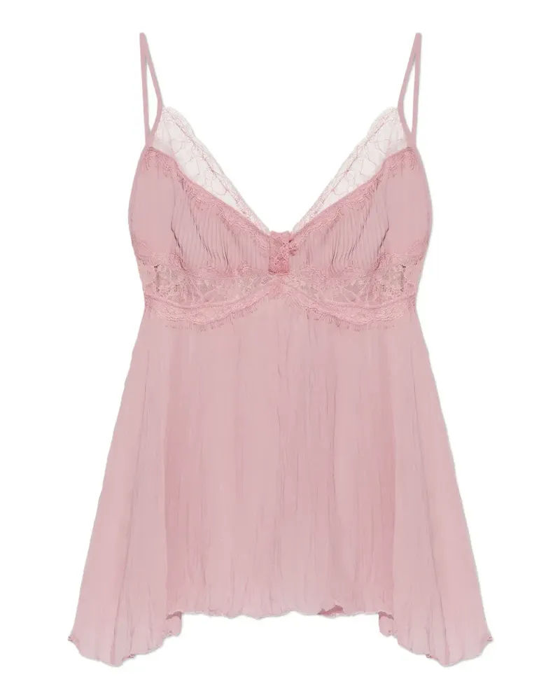 Blumarine Georgette lace-pannels V-neck top - Rosa Rosa