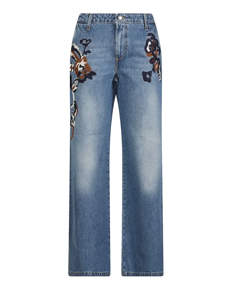 Ermanno Scervino Wide-Leg-Jeans mit Blumen-Patchwork - Blau Blau