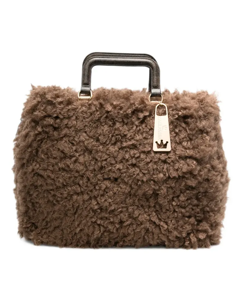 La Milanesa Amal Clutch aus Faux Shearling - Braun Braun