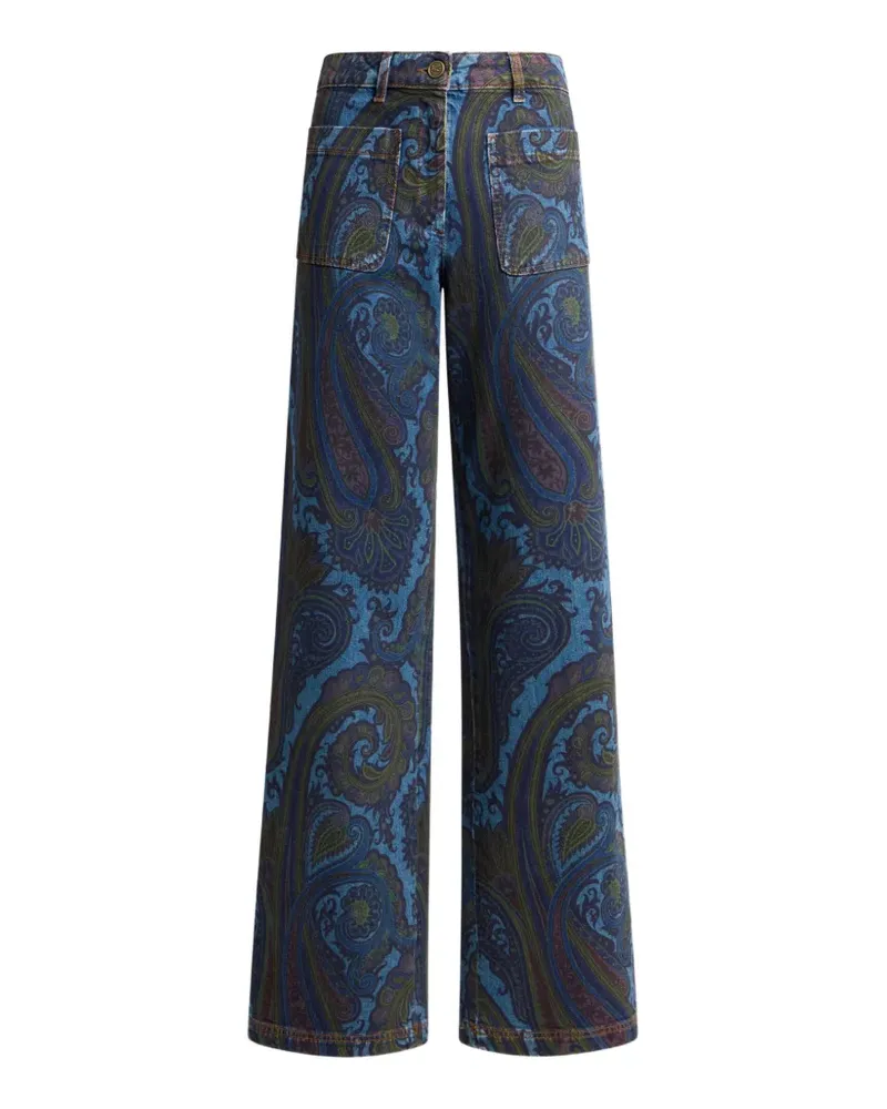 Etro wide-leg jeans in stretch-cotton denim with Paisley motif - Blau Blau