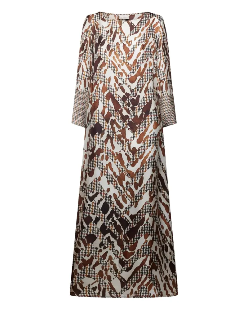 Pierre-Louis Mascia houndstooth-pattern animal-print maxi dress - Nude Nude