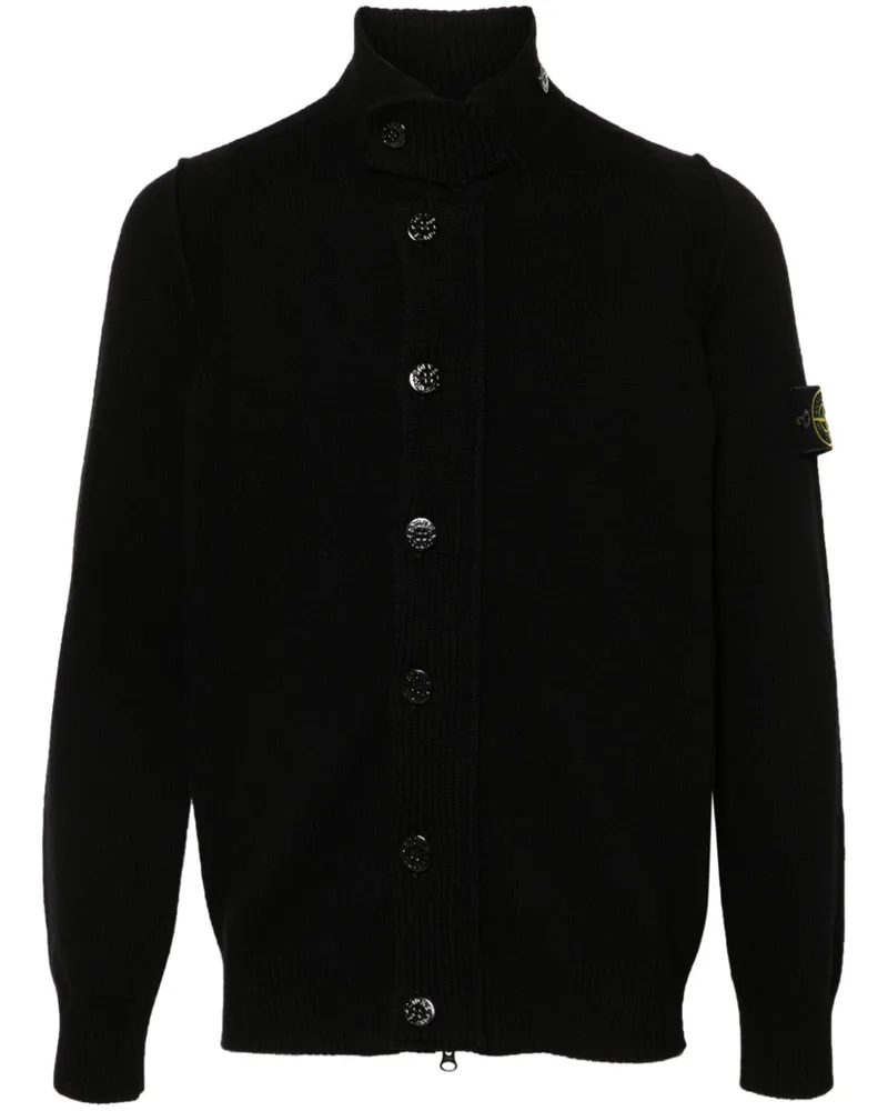 Stone Island Geknöpfter Cardigan mit Kompass-Patch - Schwarz Schwarz