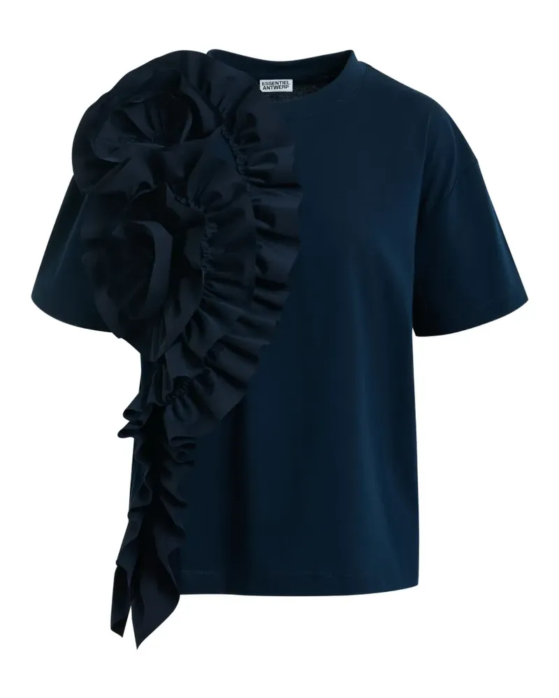 Essentiel ruffled-detail floral-detail T-shirt - Blau Blau