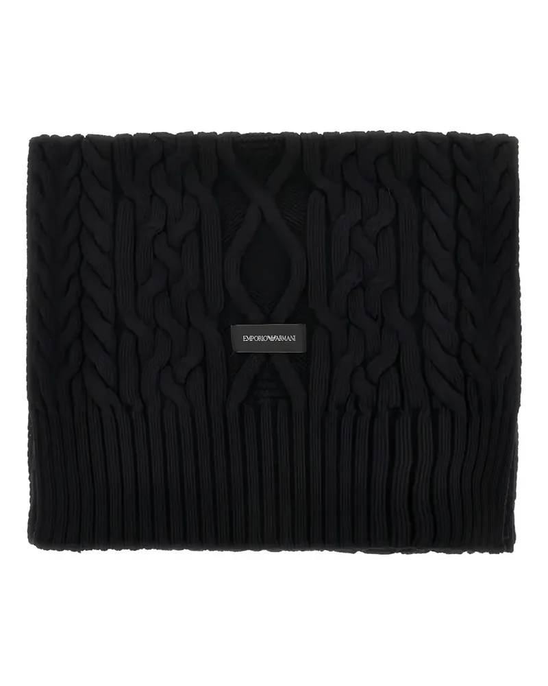 Emporio Armani cable-knit logo-patch scarf - Schwarz Schwarz