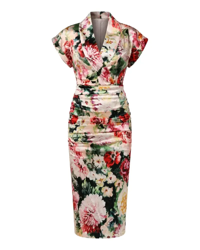 Dolce & Gabbana Gerafftes Midikleid mit Blumenprint - Nude Nude