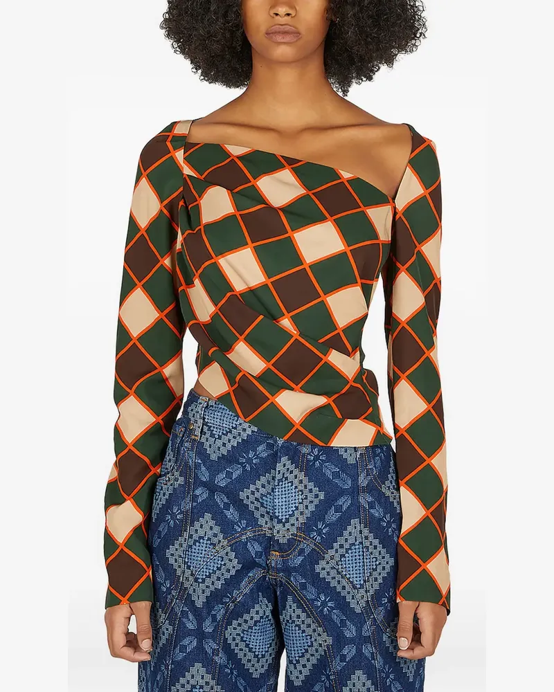 AHLUWALIA Asymmetrische Bluse mit Grafik - Grün Grün