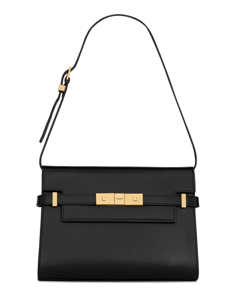 Saint Laurent Kleiner Manhattan Tote Bag mit Klappe - Schwarz Schwarz