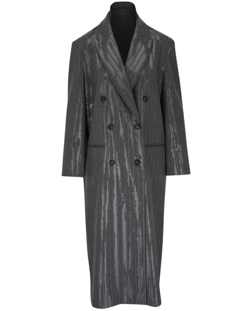 Brunello Cucinelli Doppelreihiger Mantel mit Pailletten - Grau Grau