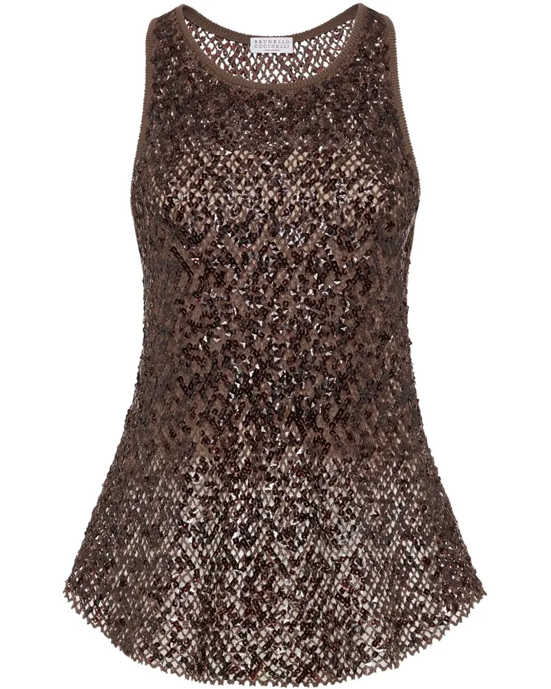 Brunello Cucinelli Mesh-Top mit Pailletten - Braun Braun