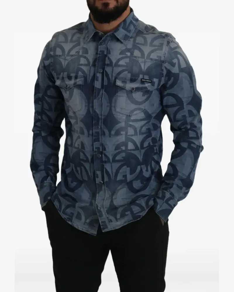 Dolce & Gabbana Jeanshemd mit Logo-Print - Blau Blau