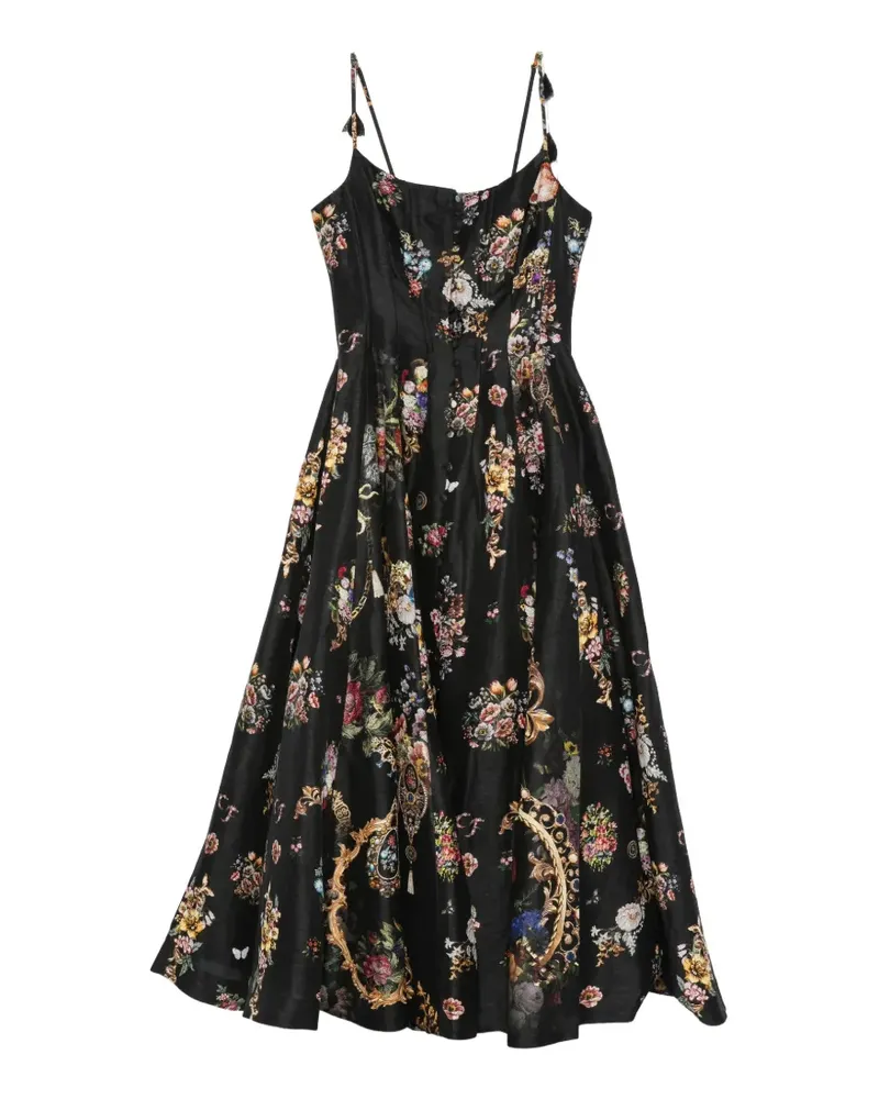 Camilla Kristallverziertes Kleid mit Blumenprint - Schwarz Schwarz