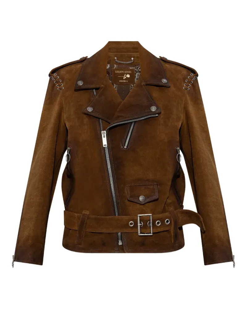 Golden Goose eyelet belted leather jacket - Braun Braun