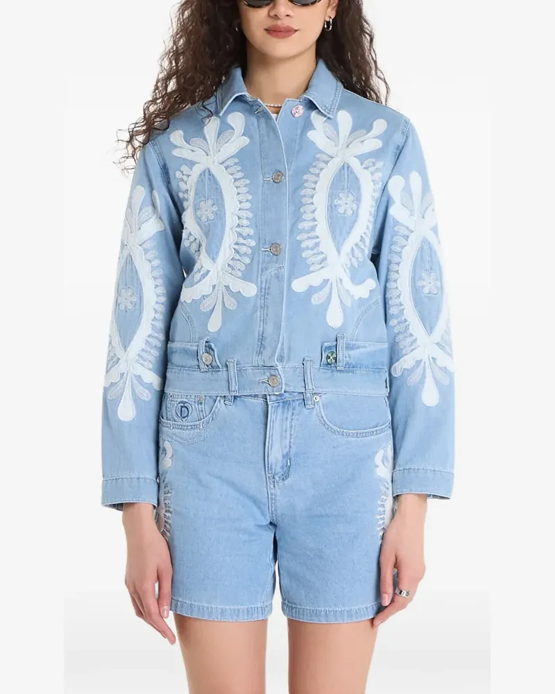 Desigual Bestickte Jeansjacke - Blau Blau