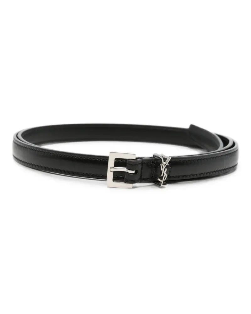 Saint Laurent Extra schmaler Cassandre Gürtel aus Glattleder - Schwarz Schwarz