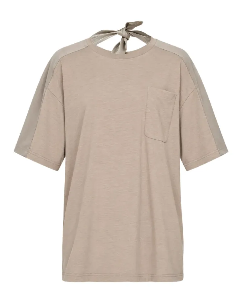 Undercover bow-detail panelled chest-pocket T-shirt - Nude Nude
