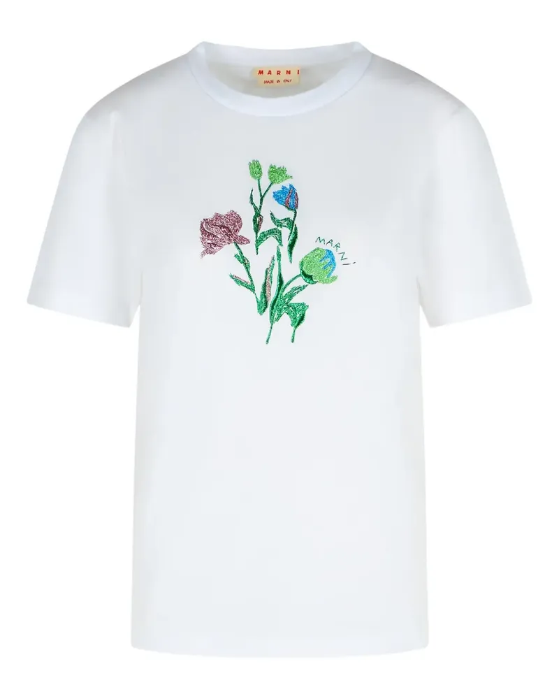 Marni T-Shirt mit Blumenstickerei - Weiß Weiß