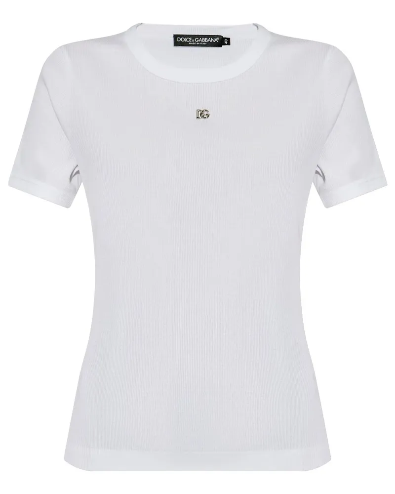 Dolce & Gabbana T-Shirt mit Logo-Schild - Weiß Weiß