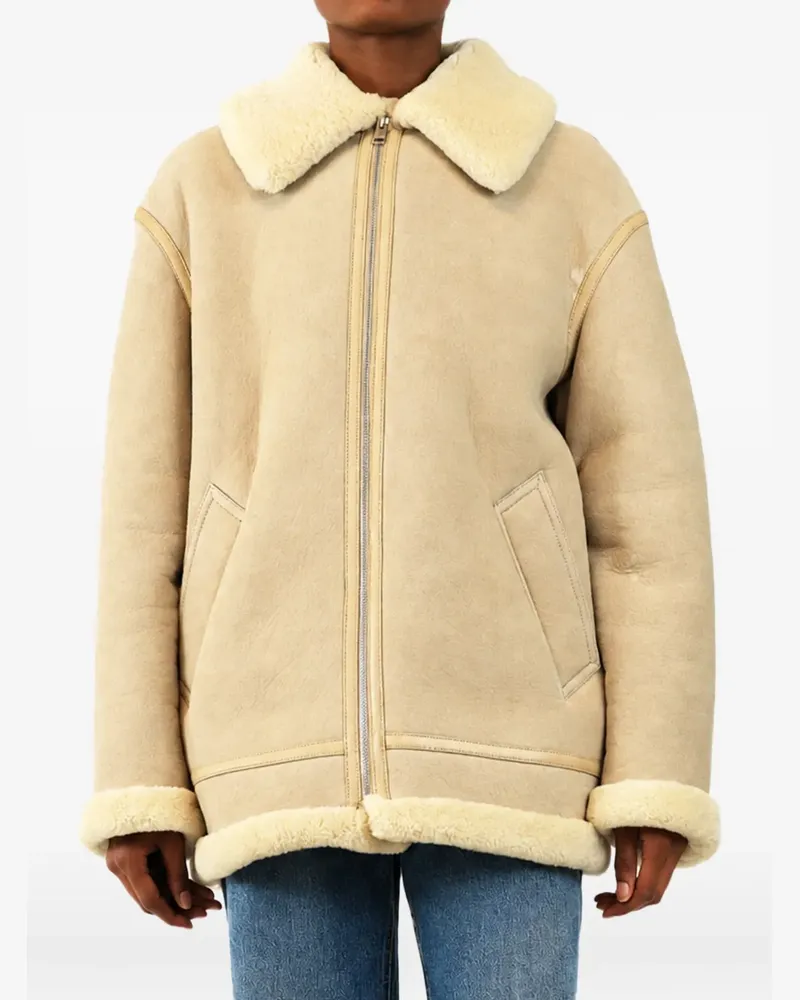 Frame Denim Mantel mit überschnittenen Schultern und Shearling-Besatz - Nude Nude