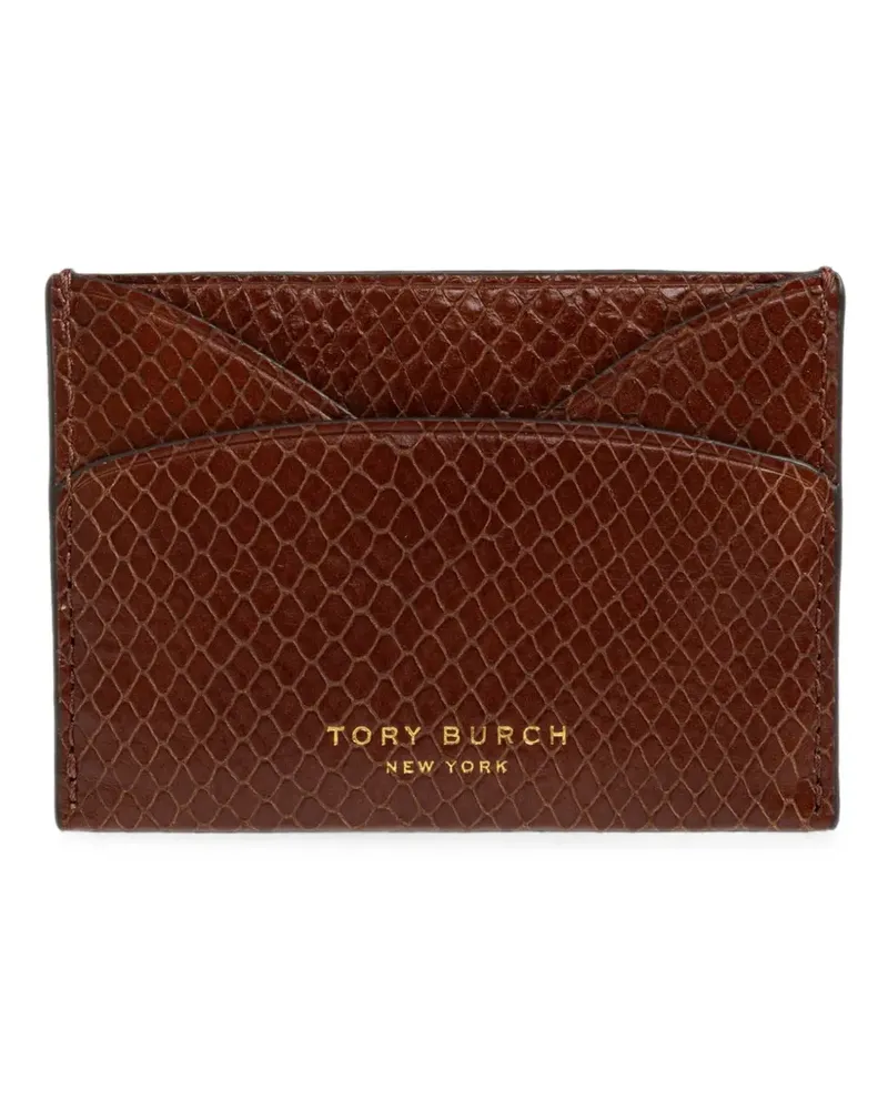 Tory Burch Romy snake-embossed flat card case - Braun Braun