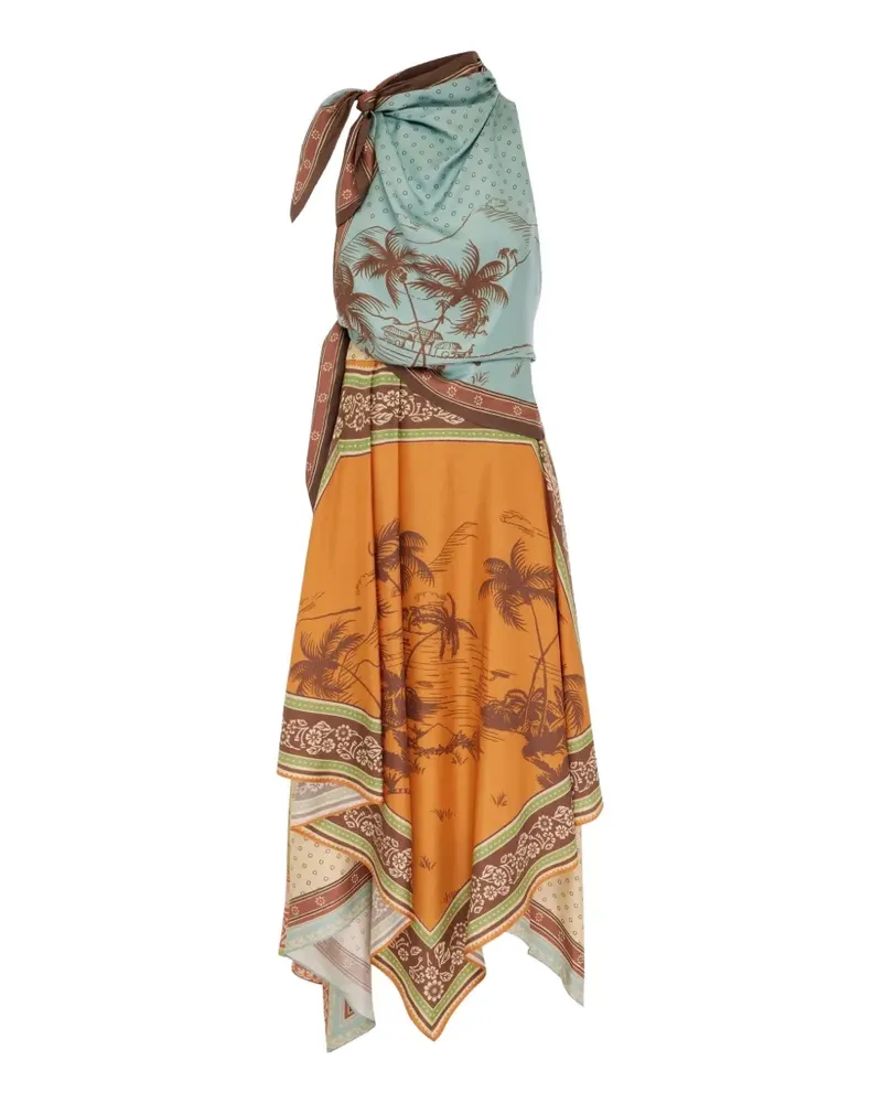ALEMAIS Alberta graphic-print handkerchief-hem midi dress - Orange Orange