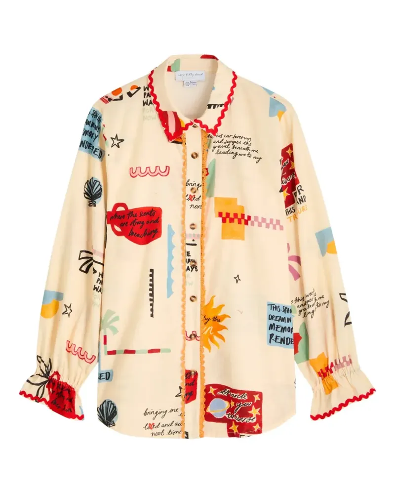 Never Fully Dressed Hemd mit Print und Rüschenmanschetten - Nude Nude