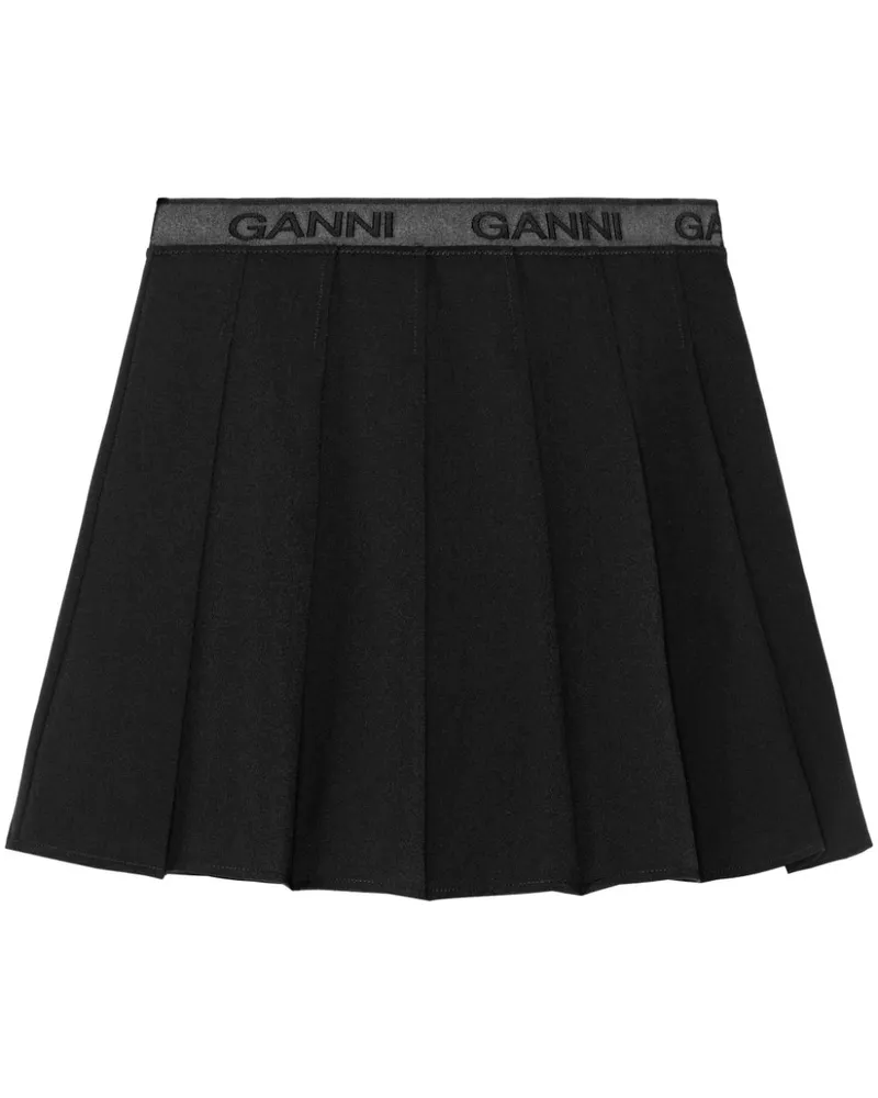 Ganni Twill-Minirock mit Falten - Schwarz Schwarz