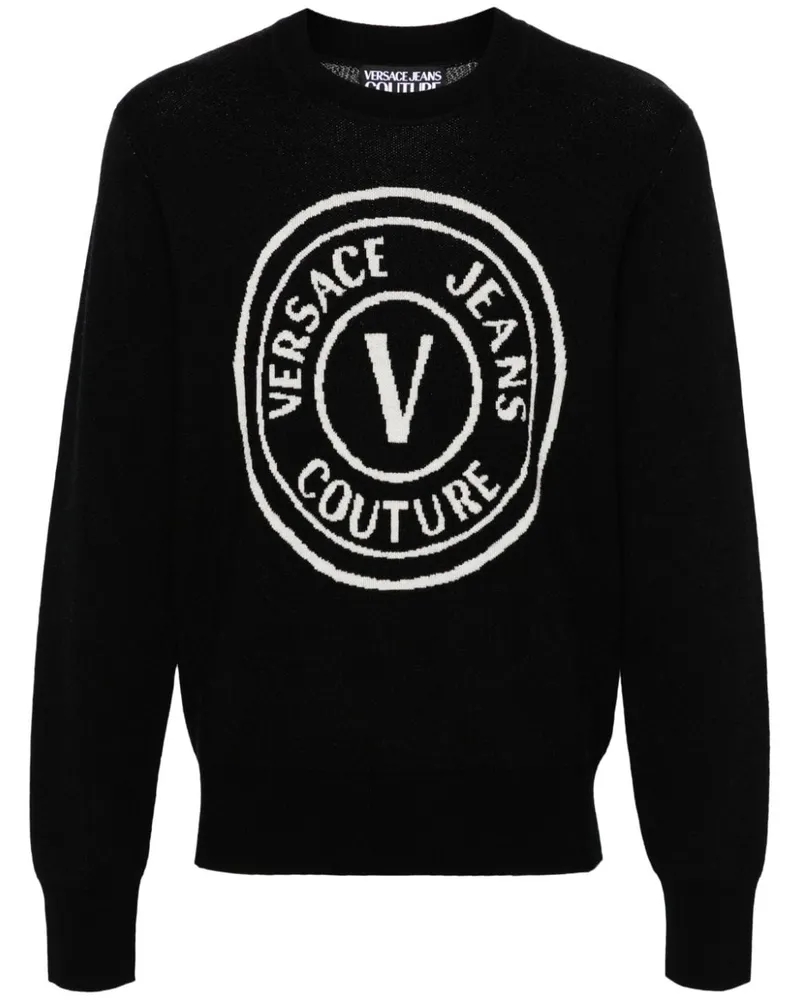 Versace Jeans Pullover mit V-Emblem - Schwarz Schwarz