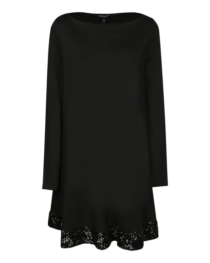 Emporio Armani stretch-viscose jersey dress with boat neck and sequin hem - Schwarz Schwarz