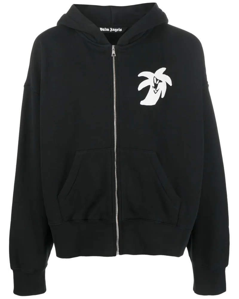 Palm Angels Kapuzenjacke mit Logo-Print - Schwarz Schwarz