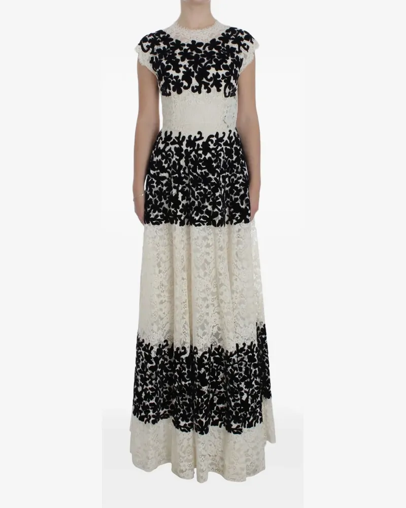 Dolce & Gabbana Maxikleid aus Spitze mit Blumenapplikation - Weiß Weiß