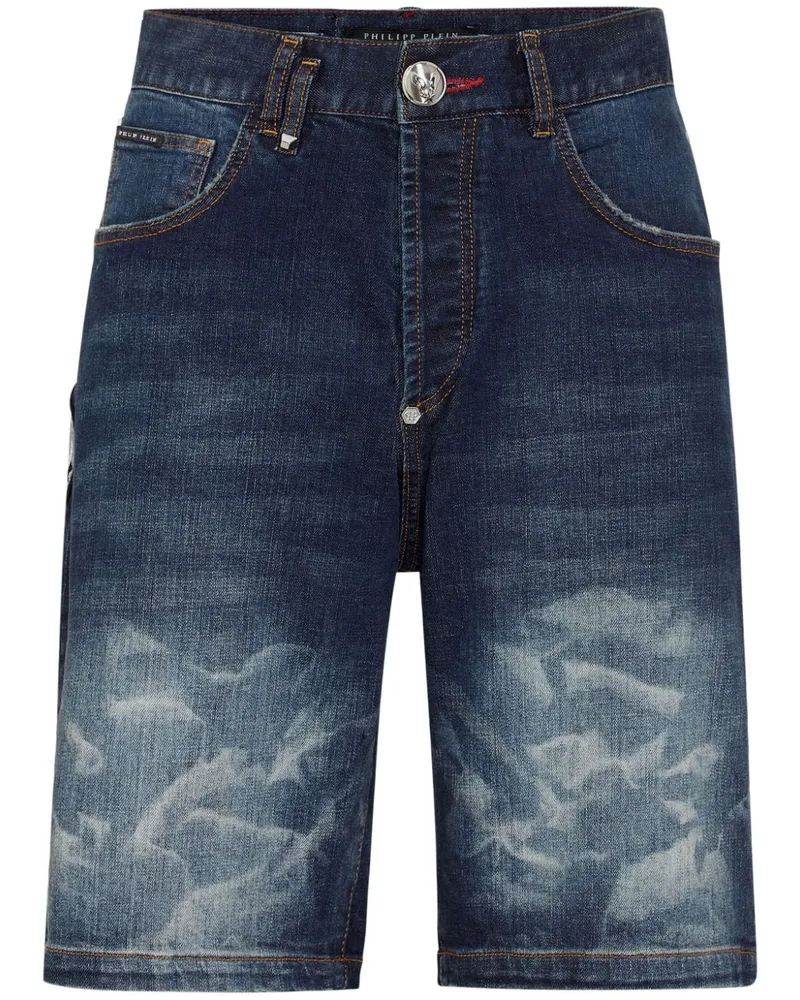 Philipp Plein Jeans-Shorts mit Logo-Applikation Blau