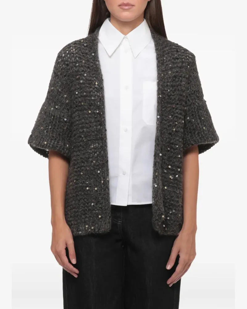 PANICALE Cashmere sequin-embellished open-knit cardigan - Grau Grau