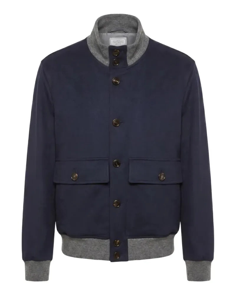Brunello Cucinelli contrast-trim button-up jacket - Blau Blau
