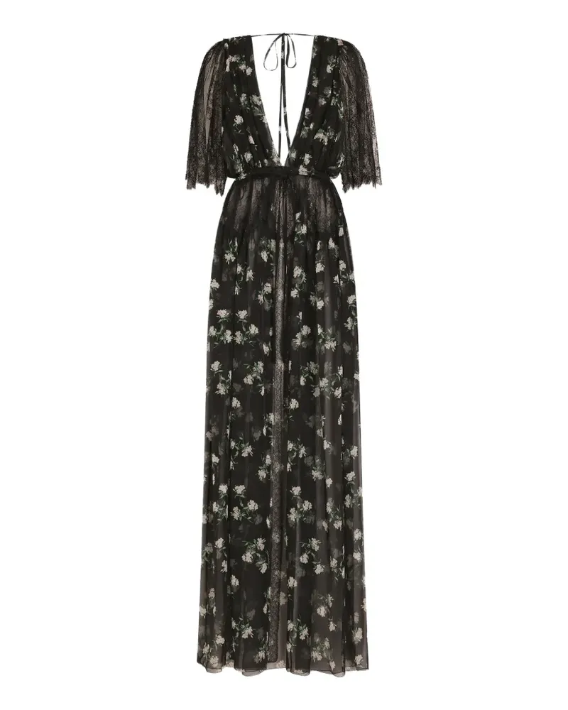 Dolce & Gabbana Langes Kleid mit Spitzendetail - Schwarz Schwarz
