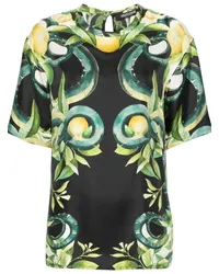 Roberto Cavalli Seidenbluse mit Print Schwarz